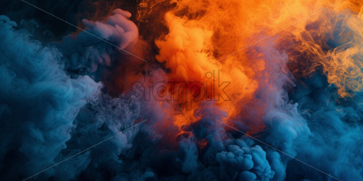 An abstract background of blue and orange smoke, explosion - Starpik Stock