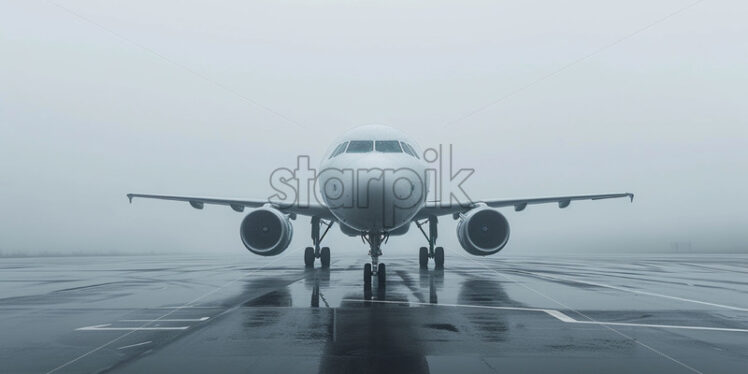 An airplane on the runway, gloomy weather - Starpik Stock