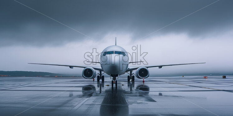 An airplane on the runway, gloomy weather - Starpik Stock