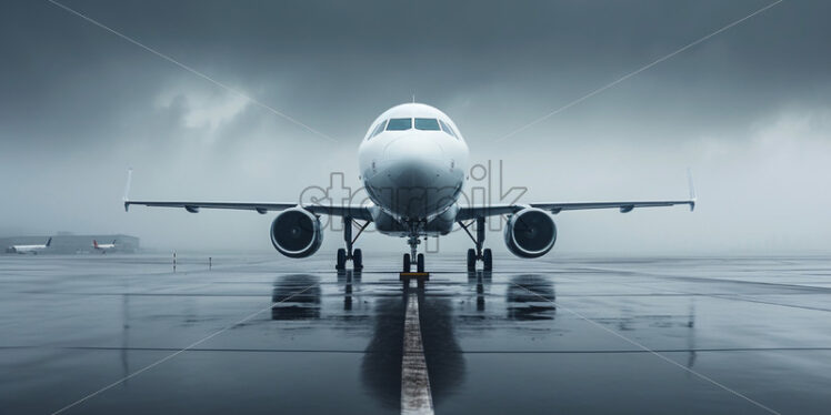 An airplane on the runway, gloomy weather - Starpik Stock