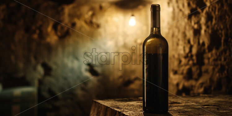 An old bottle of wine in a barrel - Starpik Stock