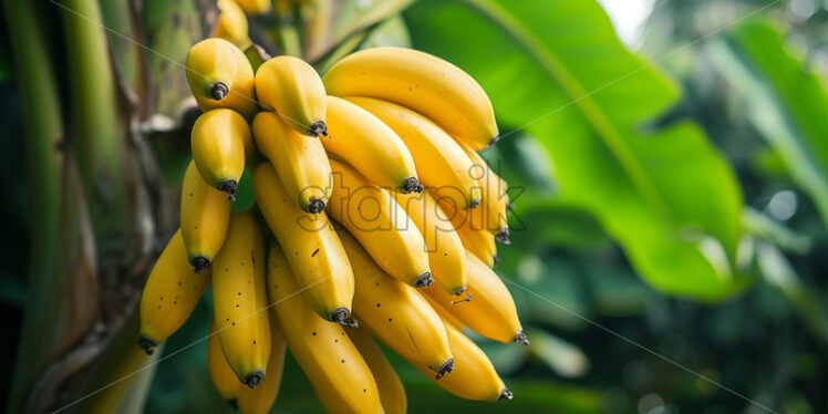 Bananas growing on the tree, close up - Starpik Stock