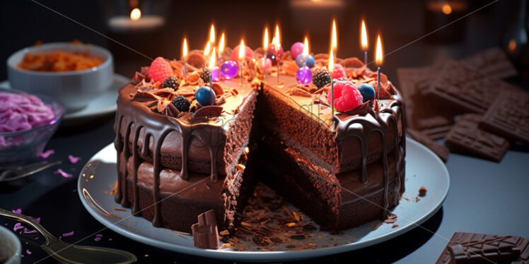 Birthday chocolate cake with candles - Starpik Stock