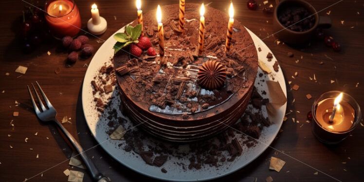 Birthday chocolate cake with candles - Starpik Stock