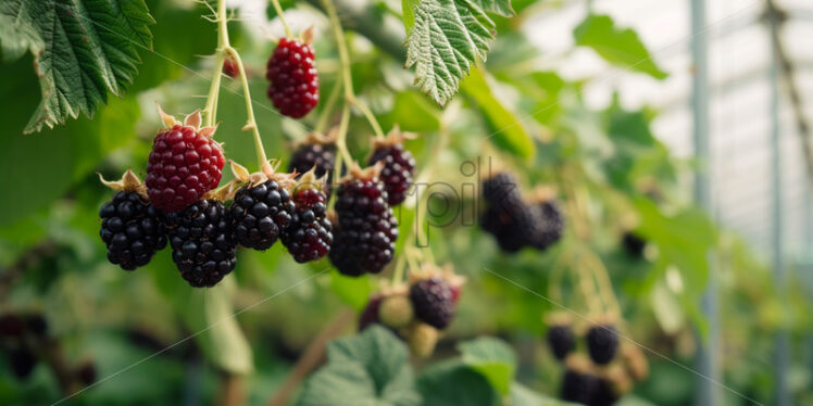 Blackberry growing inside a greenhouse - Starpik Stock