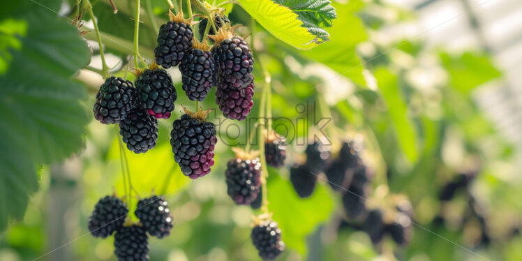 Blackberry growing inside a greenhouse - Starpik Stock