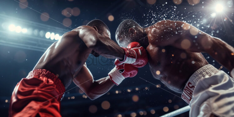 Boxers trading punches in a boxing ring - Starpik Stock