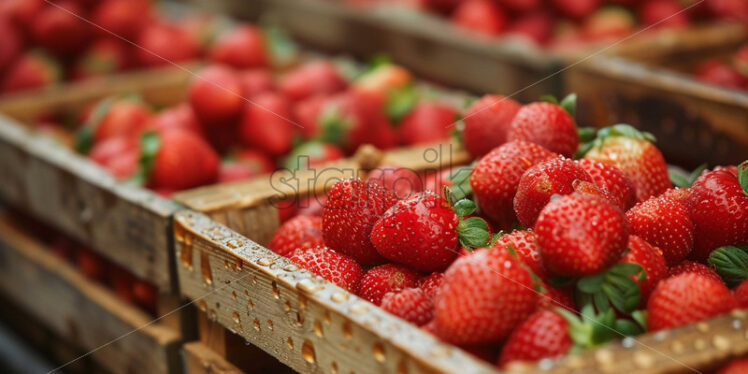 Boxes of strawberries on a conveyor belt - Starpik Stock