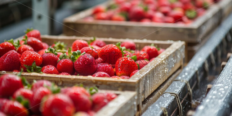 Boxes of strawberries on a conveyor belt - Starpik Stock