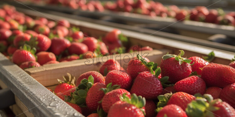 Boxes of strawberries on a conveyor belt - Starpik Stock