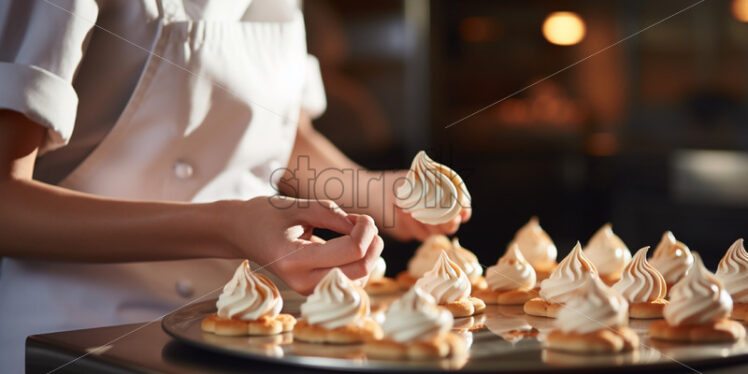 Chef making meringue cookies fresh - Starpik Stock