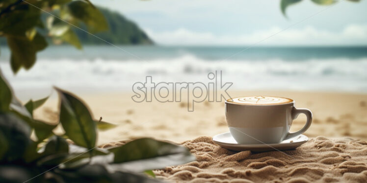 Coffee at the beach with sea view - Starpik Stock