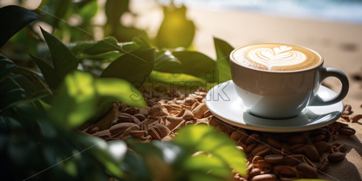 Coffee at the beach with sea view - Starpik Stock