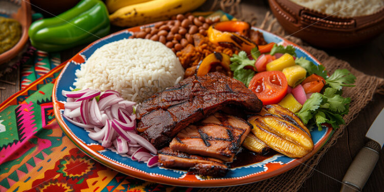Columbian Rice Platter with Toppings - Starpik Stock
