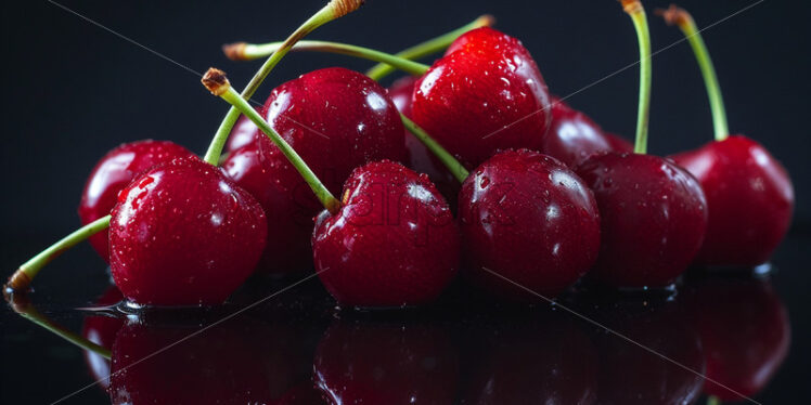 Delicious cherries on a black background - Starpik Stock