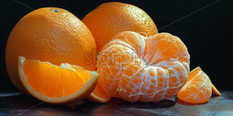 Delicious oranges on black background - Starpik Stock