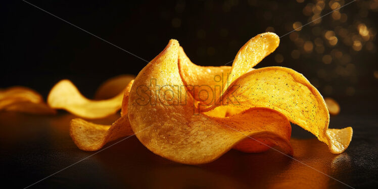 Delicious potato chips on black background - Starpik Stock