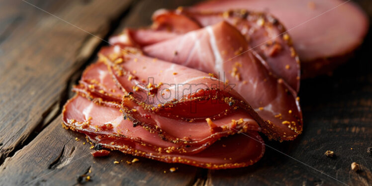 Delicious sliced ​​meat on an old wooden table - Starpik Stock