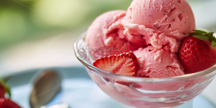 Delicious strawberry ice cream in a glass cup - Starpik Stock