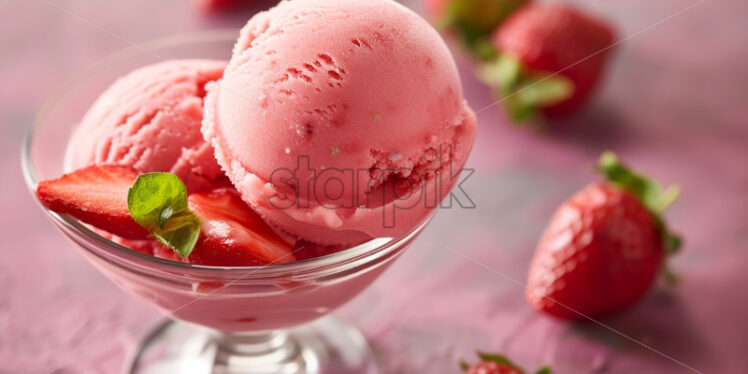 Delicious strawberry ice cream in a glass cup - Starpik Stock