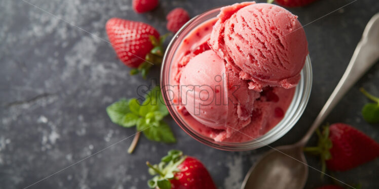 Delicious strawberry ice cream in a glass cup - Starpik Stock