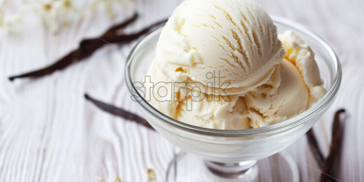 Delicious vanilla ice cream in a glass cup - Starpik Stock