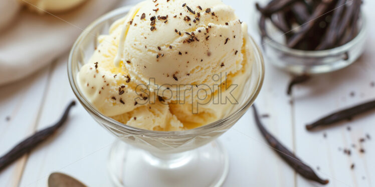 Delicious vanilla ice cream in a glass cup - Starpik Stock