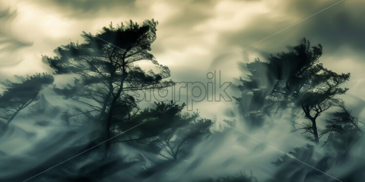 Fir trees in the forest blown by the wind - Starpik Stock