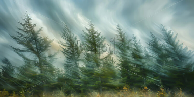 Fir trees in the forest blown by the wind - Starpik Stock