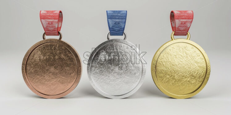 Gold, silver and bronze medal from olimpic games on isolated white background - Starpik Stock