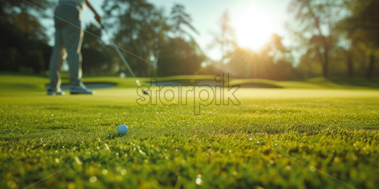 Golfers on a fairway, focusing on their swings - Starpik Stock