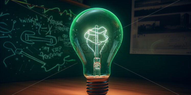 Green bulb idea concept close up - Starpik Stock