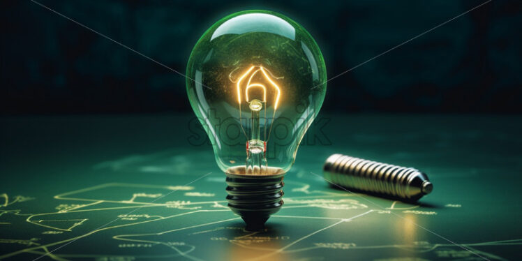 Green bulb idea concept close up - Starpik Stock