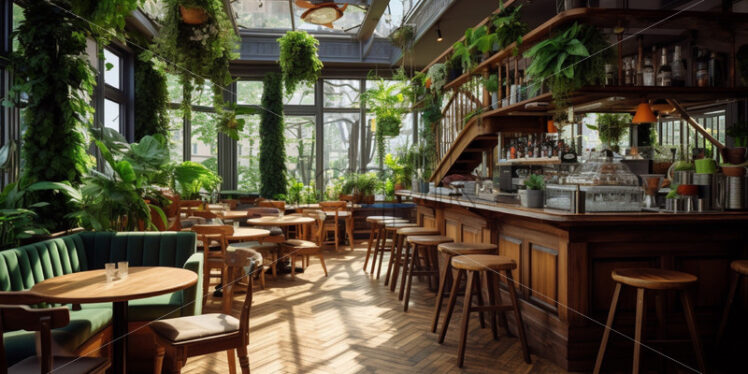 Green cafe loft style interior restaurant - Starpik Stock