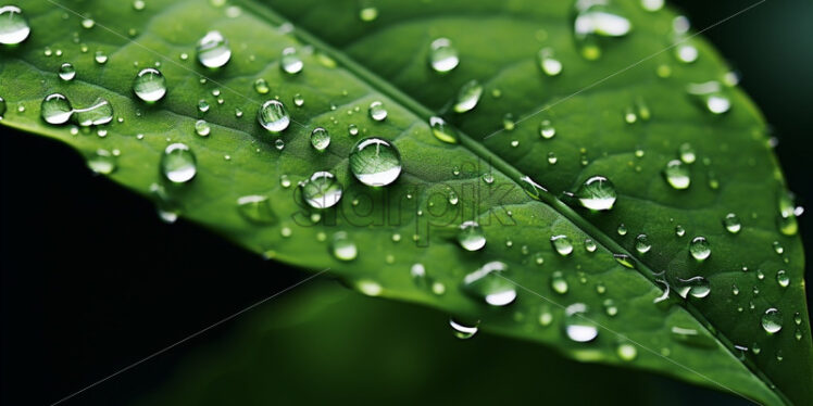 Green leaf with water drops macro fresh concept - Starpik Stock