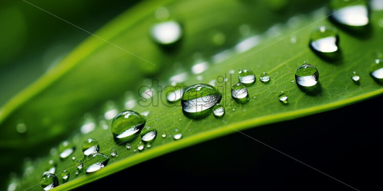 Green leaf with water drops macro fresh concept - Starpik Stock