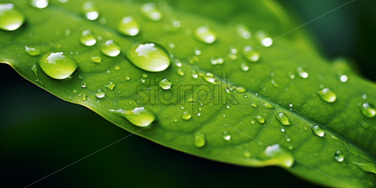 Green leaf with water drops macro fresh concept - Starpik Stock