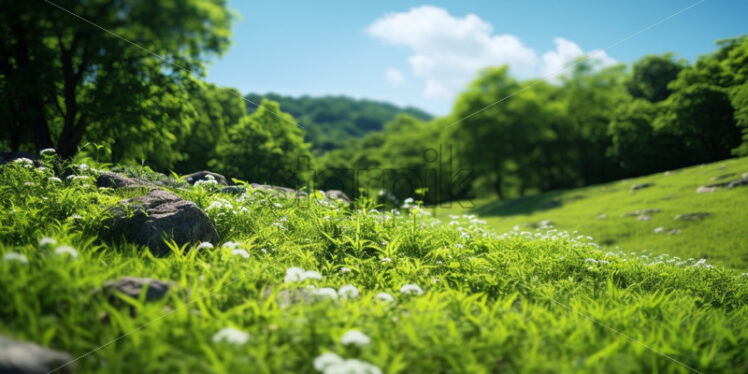 Green nature mountains view spring fresh background - Starpik Stock