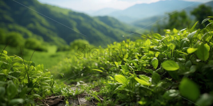 Green nature mountains view spring fresh background - Starpik Stock