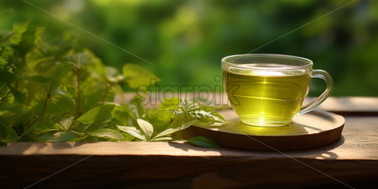 Green tea cup mock up background - Starpik Stock