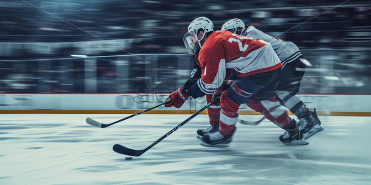 Hockey players maneuvering on the ice with speed - Starpik Stock