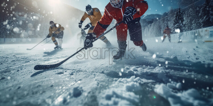 Hockey players maneuvering on the ice with speed - Starpik Stock