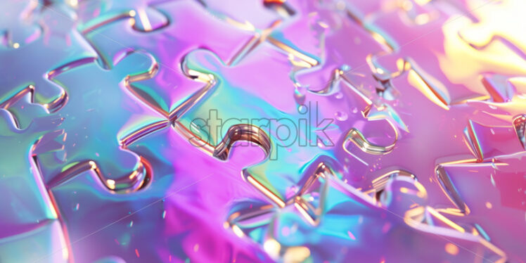 Holographic puzzle pieces fitting together seamlessly - Starpik Stock
