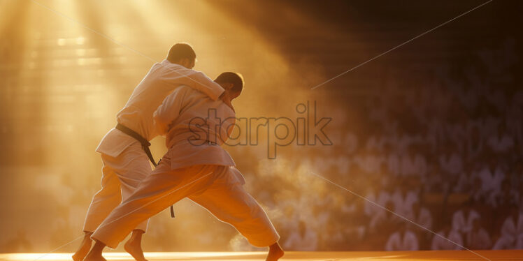 Judo competitors in a gripping match, olympics - Starpik Stock