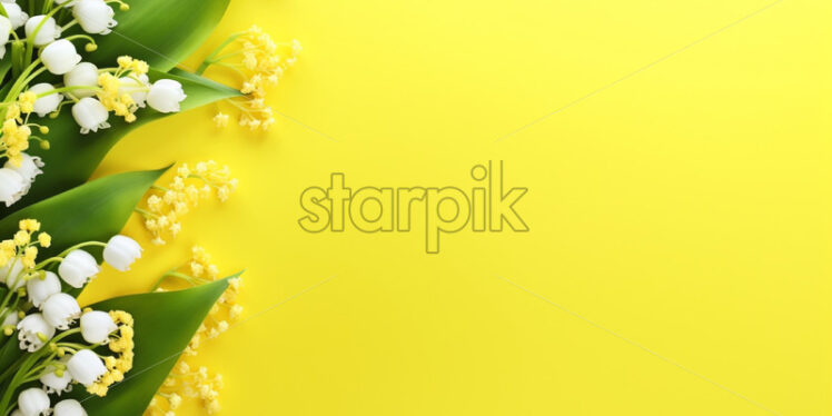 Lily of the valley on a yellow background, spring card - Starpik Stock