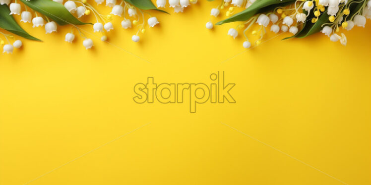 Lily of the valley on a yellow background, spring card - Starpik Stock