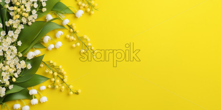 Lily of the valley on a yellow background, spring card - Starpik Stock