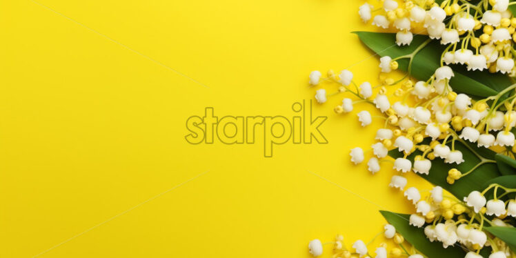 Lily of the valley on a yellow background, spring card - Starpik Stock