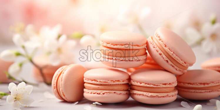 Macaroons cookies delicate with flowers peach colour - Starpik Stock