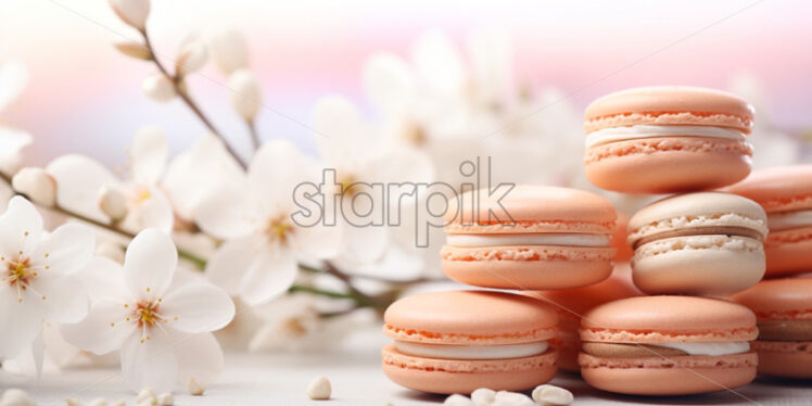 Macaroons cookies delicate with flowers peach colour - Starpik Stock